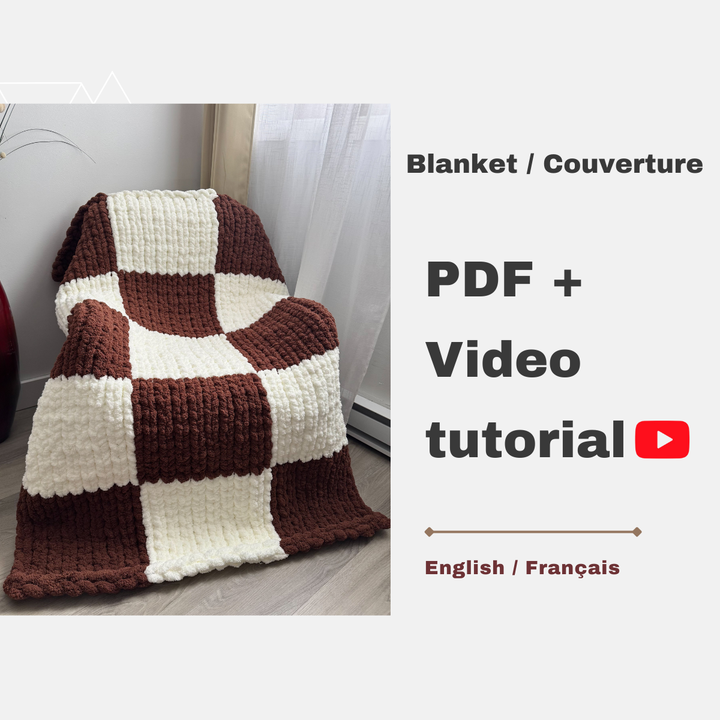 Couverture à motif damier — Patron PDF + Vidéo tutoriel