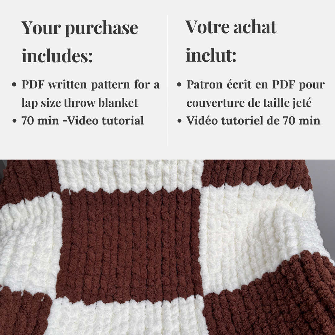 Couverture à motif damier — Patron PDF + Vidéo tutoriel