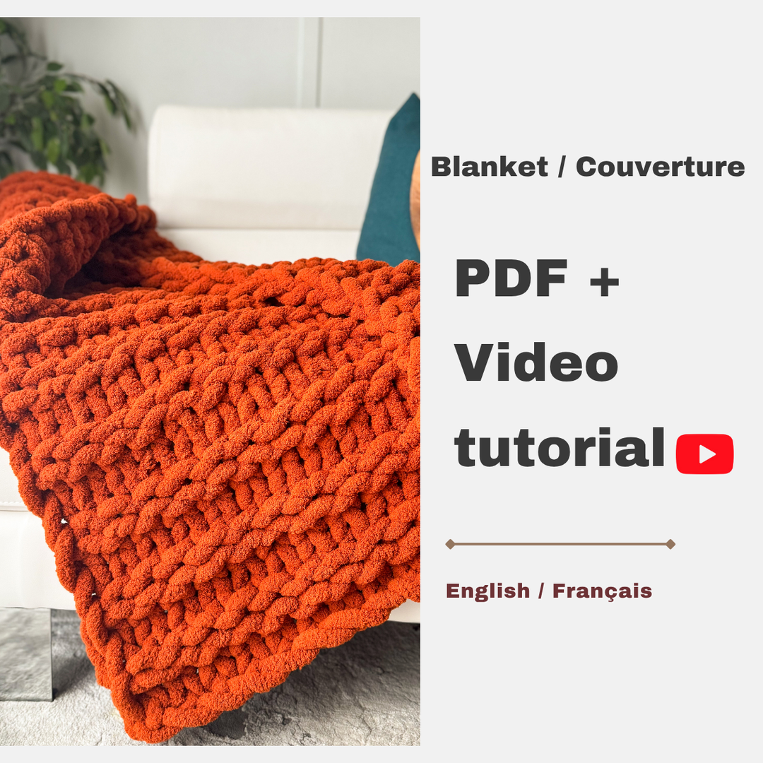 Couverture épaisse tricotée à la main, motif "Double Garter"— Patron PDF + Vidéo tutoriel