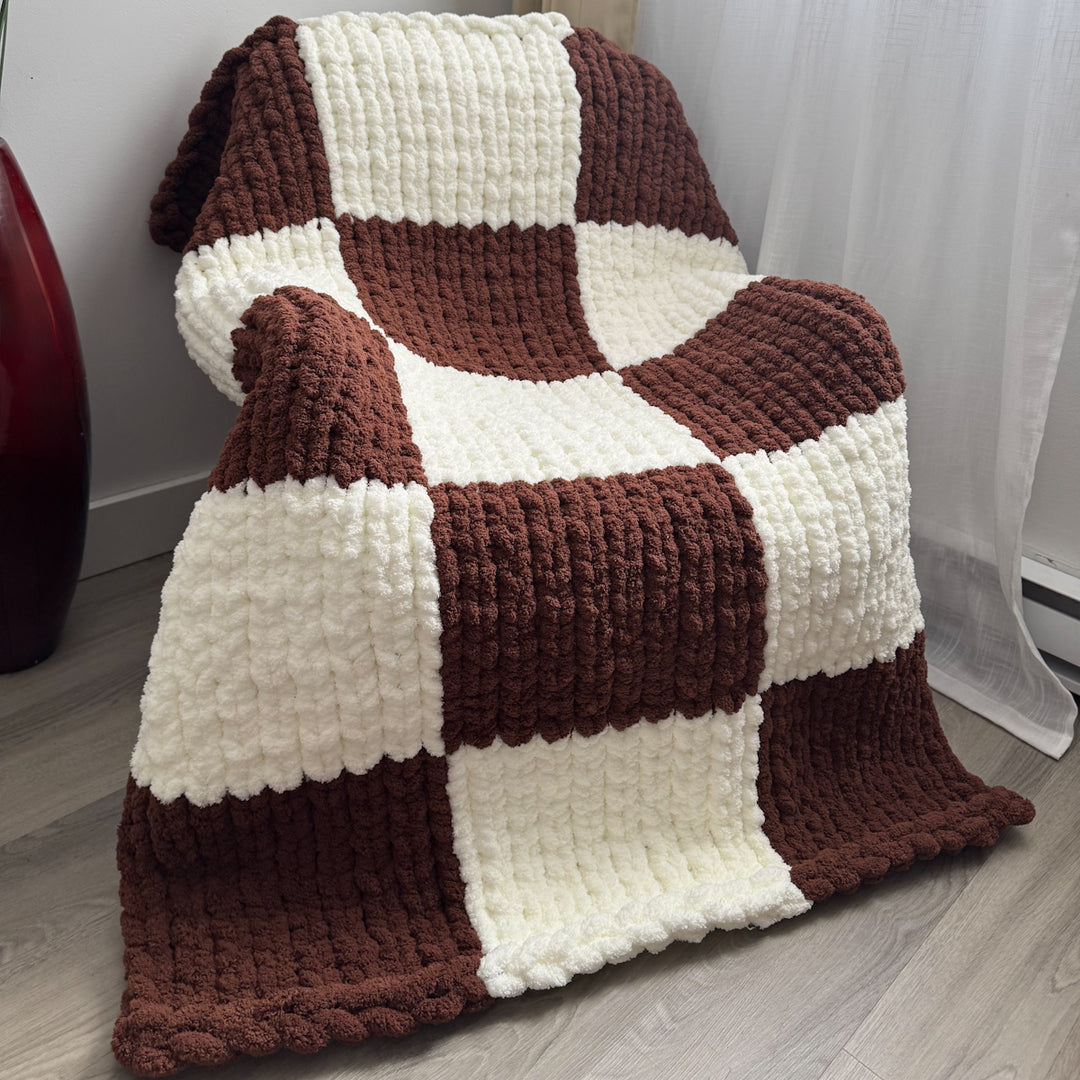 Couverture à motif damier — Patron PDF + Vidéo tutoriel