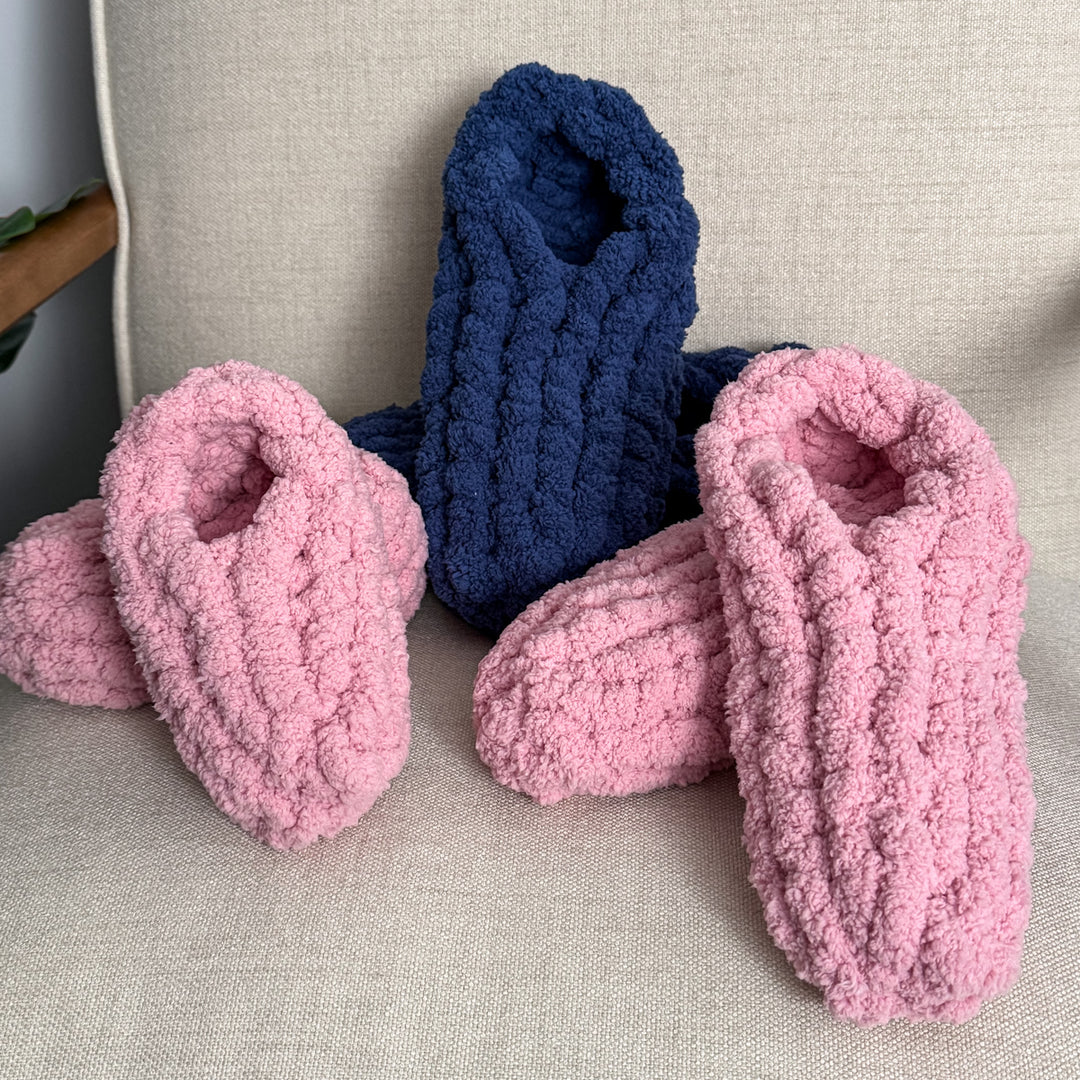 Pantoufles en laine chenille — Patron PDF + Vidéo tutoriel