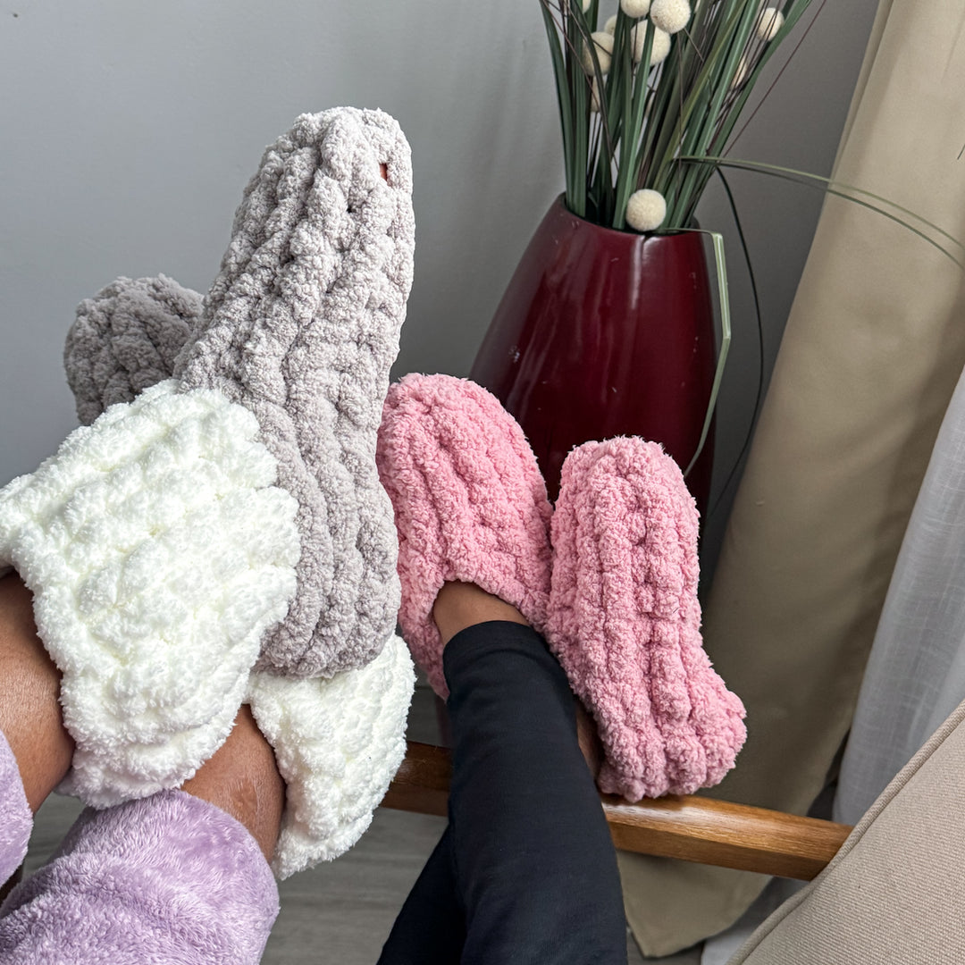 Pantoufles en laine chenille — Patron PDF + Vidéo tutoriel