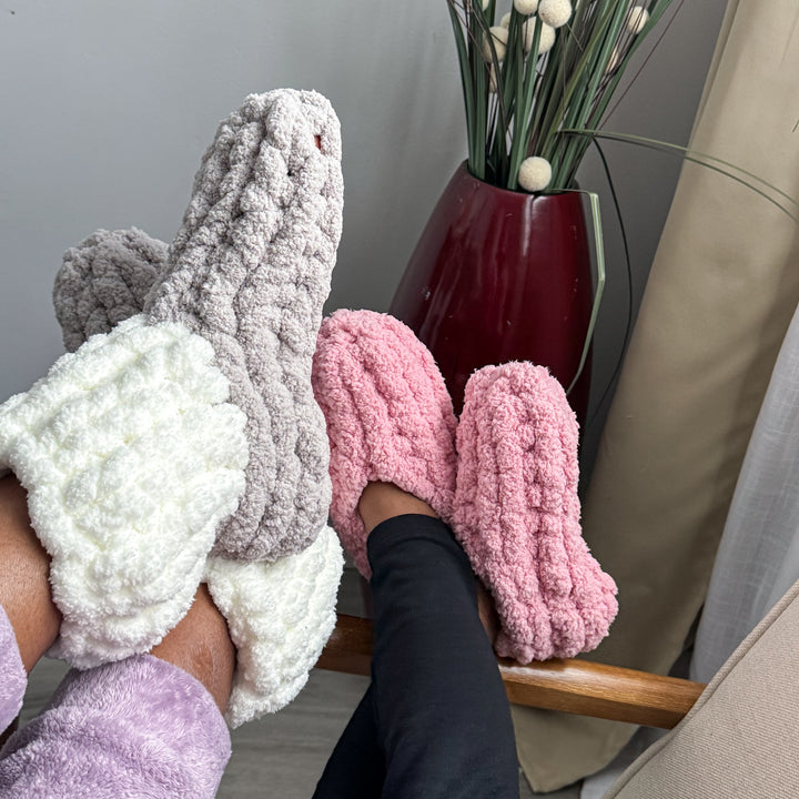 Pantoufles en laine chenille — Patron PDF + Vidéo tutoriel