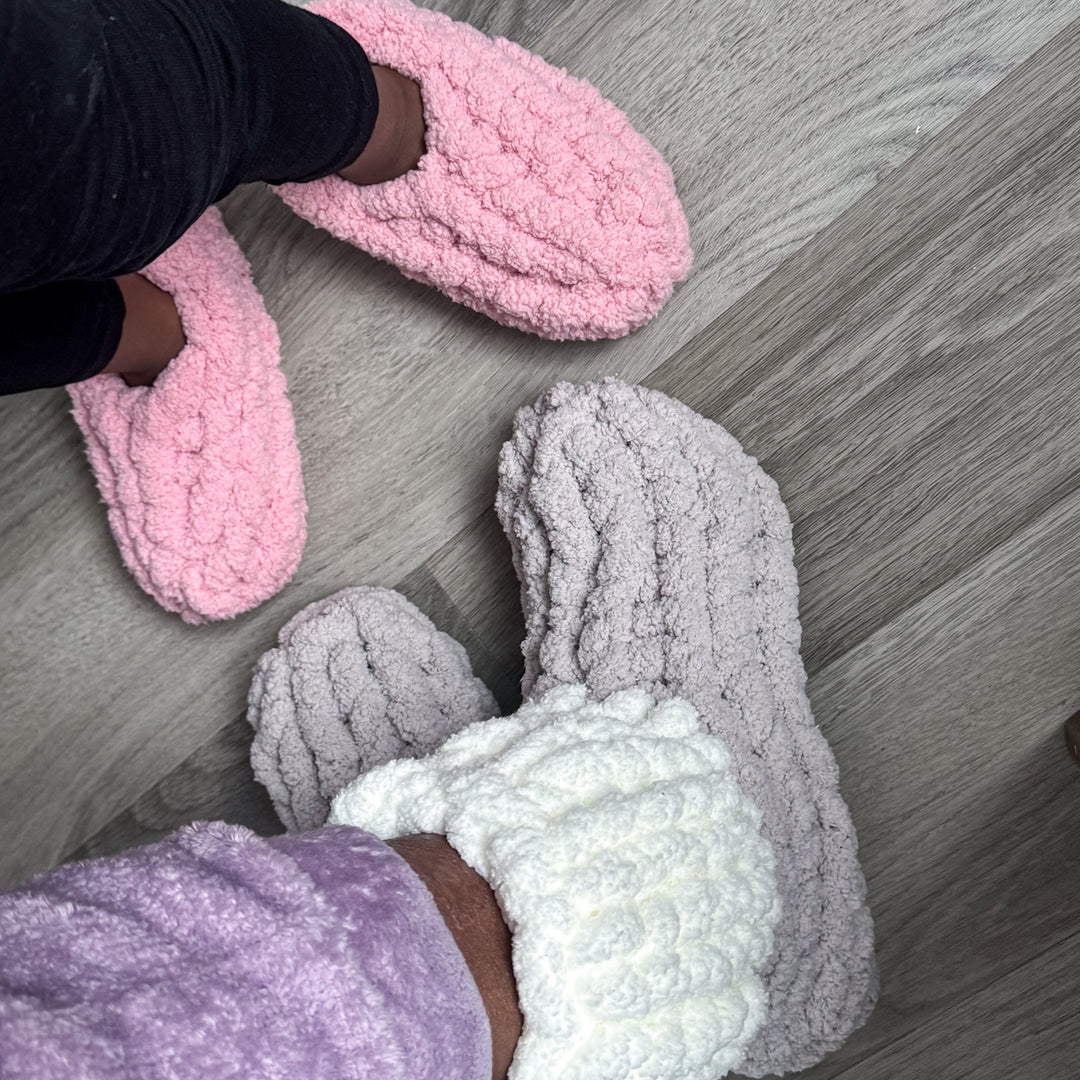 Pantoufles en laine chenille — Patron PDF + Vidéo tutoriel